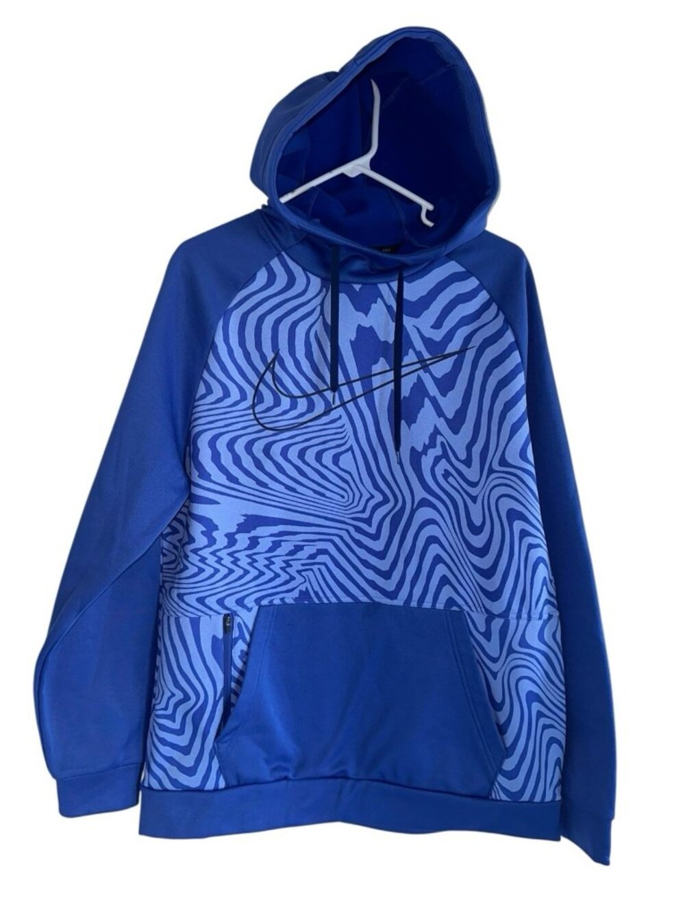 Nike Men’s Dri Fit Therma Pullover Hoodie Sz M Blue Wavy Graphic Sports